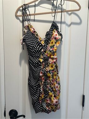 For Love & Lemons - Polka Dot & Floral Ruffle Slip Dress — XS